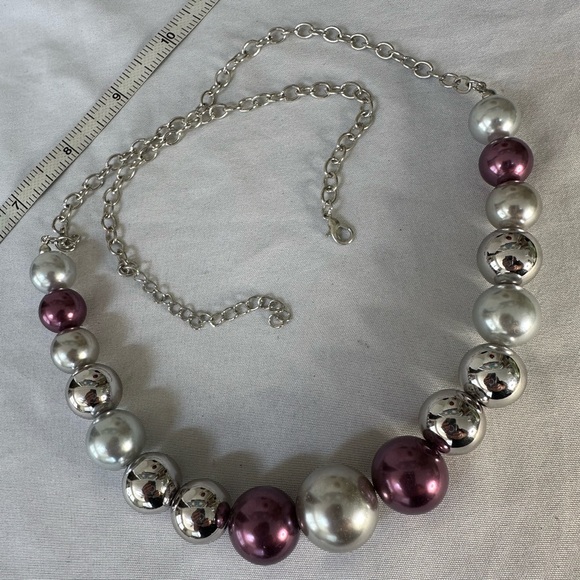 Purple and silver bead longer style statement necklace - Picture 4 of 4